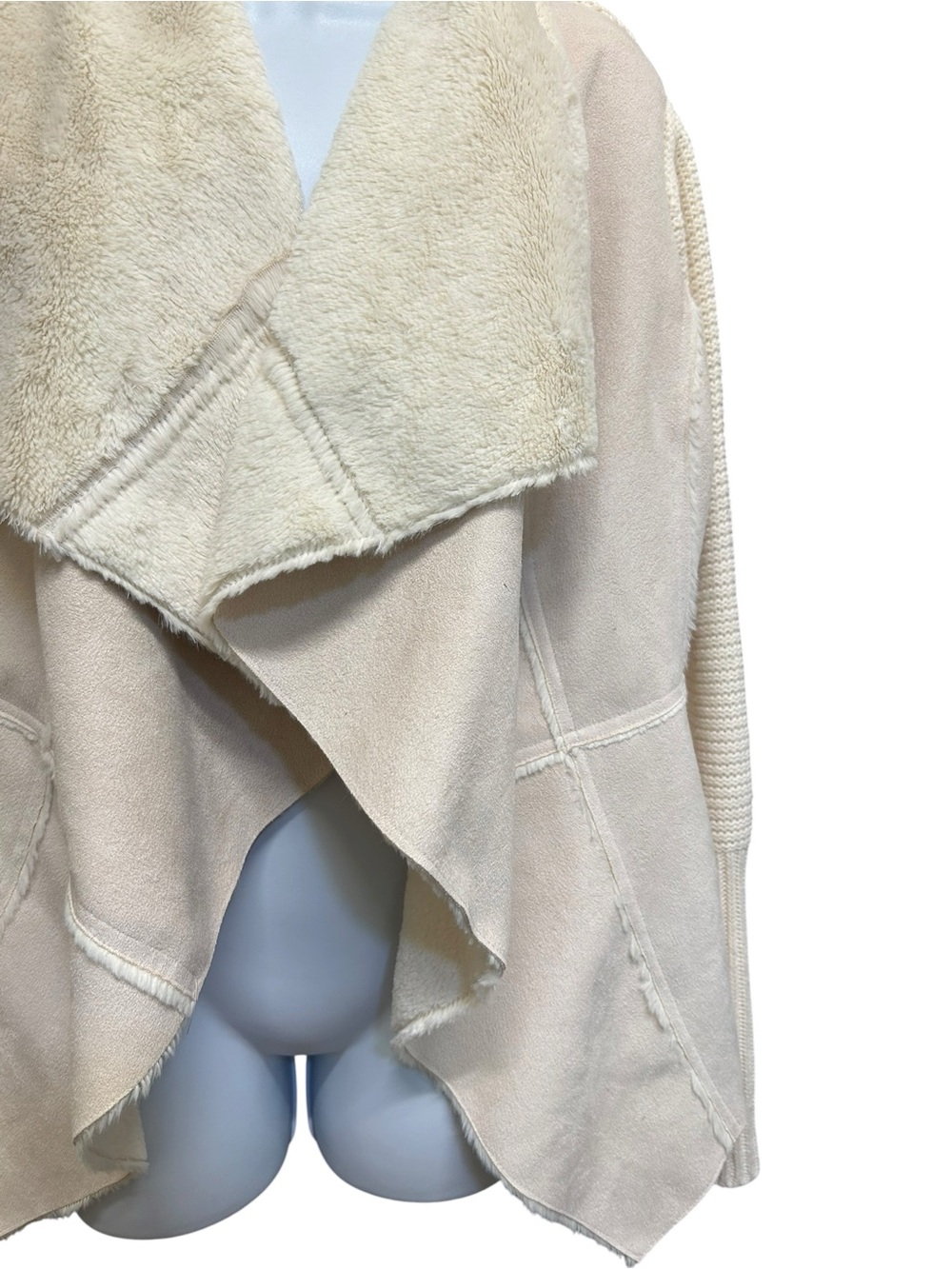 Knox Rose Off White Faux Suede Knit Open Front Drape Cardigan Size M - Picture 3 of 6